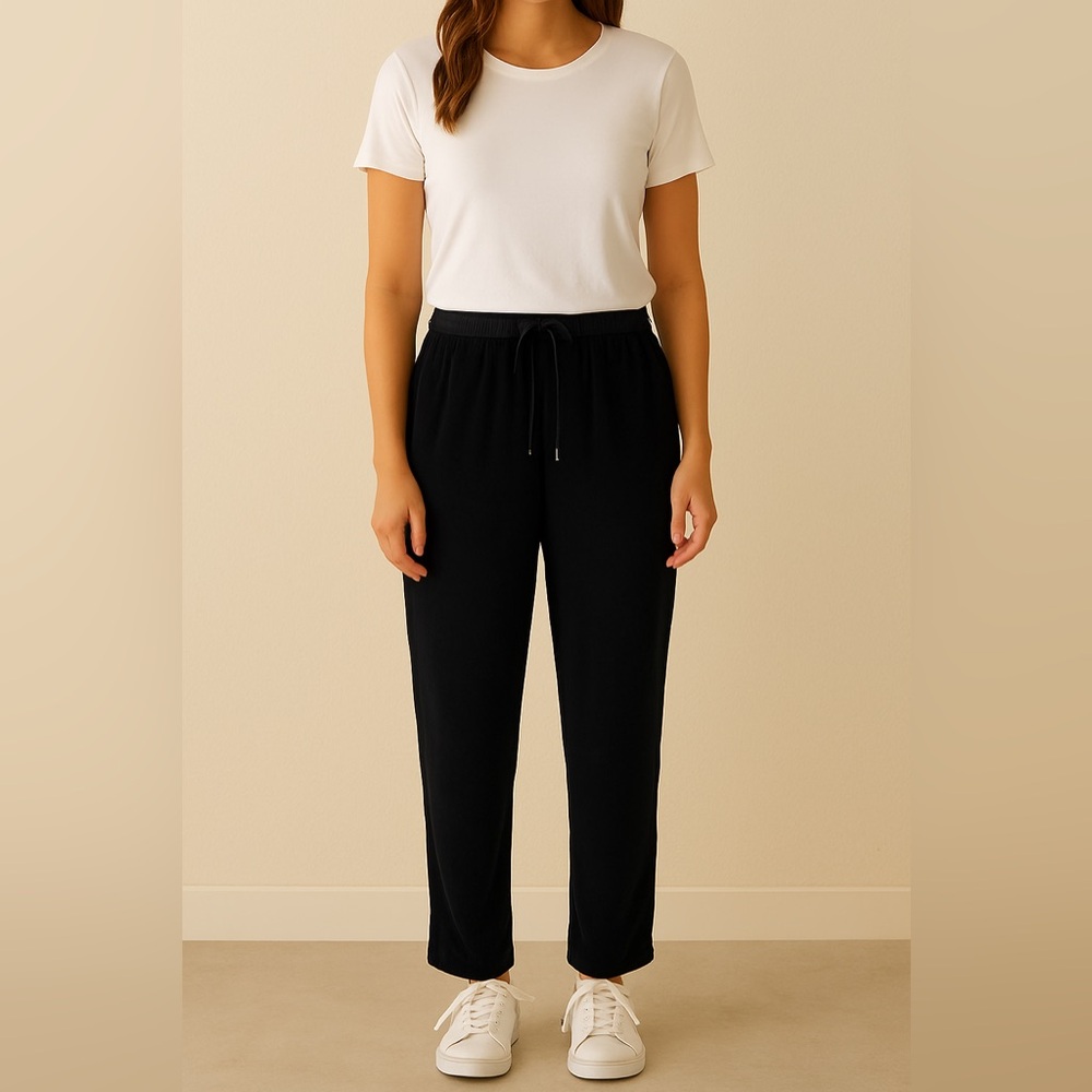Pure Collection Black Drawstring Pants Women’s Size 12 Casual Lounge Travel Work